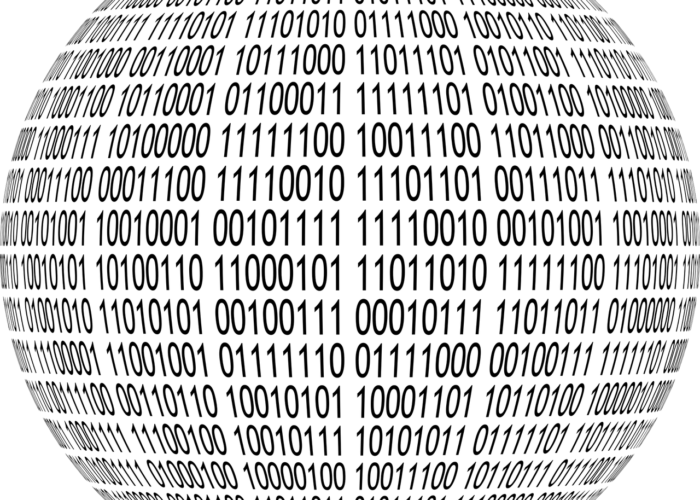 Binary code arranged in a globe formation.