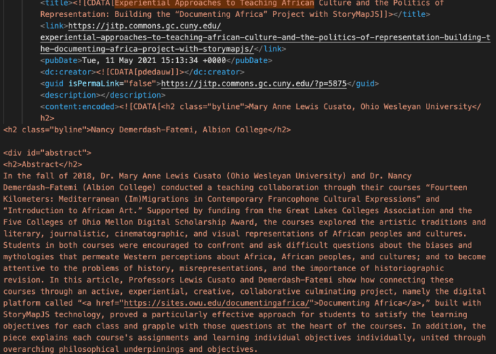 A JITP article, as rendered in an XML WordPress export.