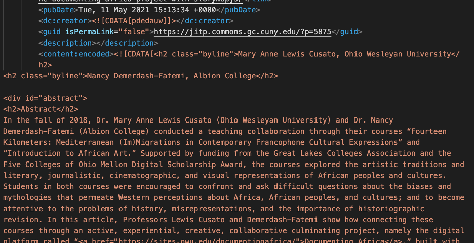 A JITP article, as rendered in an XML WordPress export.