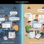 Two side-by-side images comparing low-skill and higher-skill workers