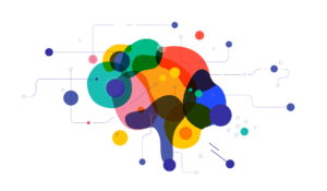 Design of a figure of a brain with different sections in different colors