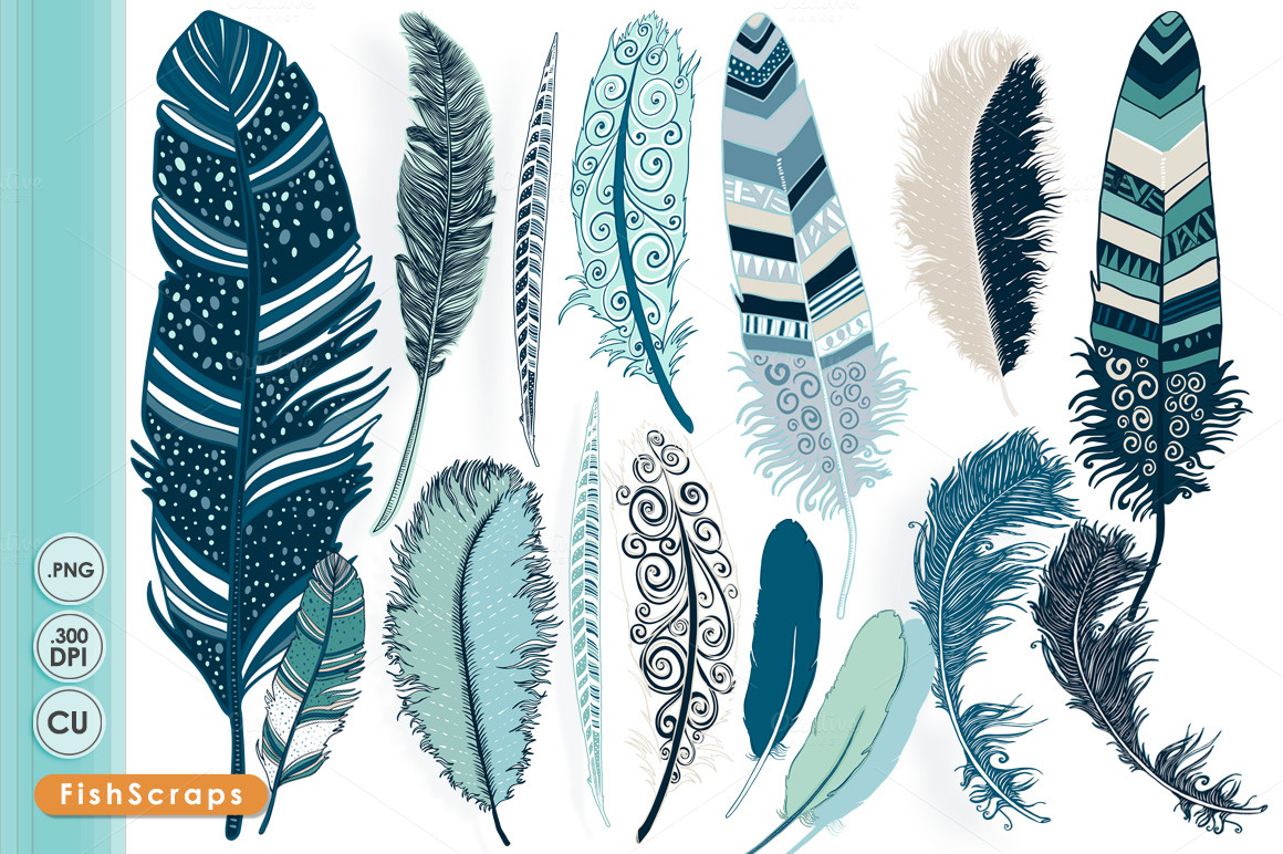 Tribal Feather ClipArt - Ocean Blue ~ Illustrations on Creative Market
