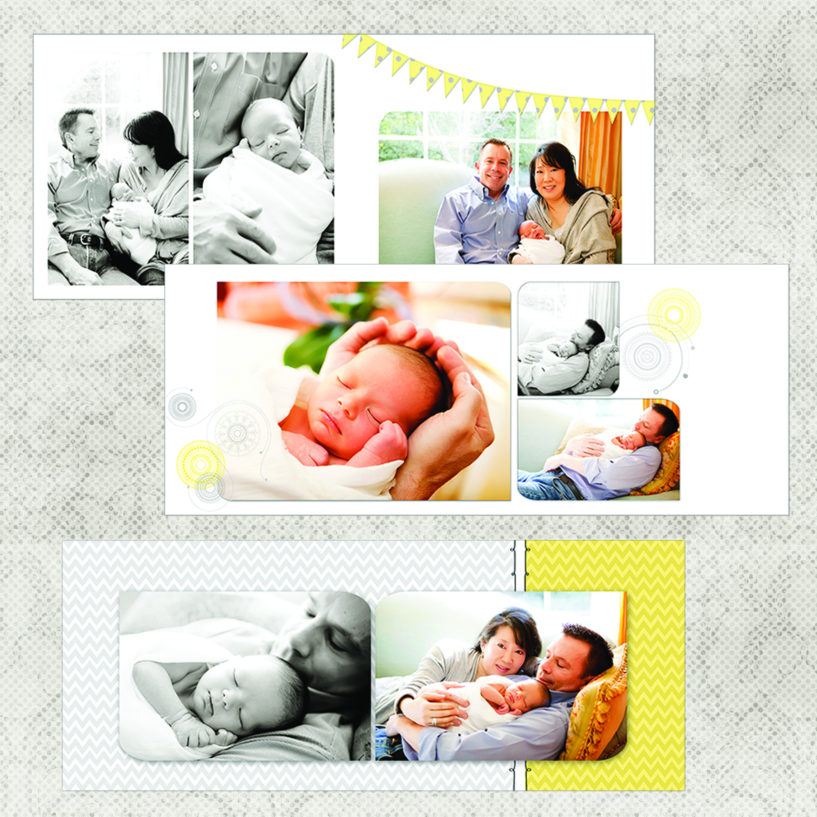 Yellow and Grey Baby Photo Album Presentation Templates on Creative
