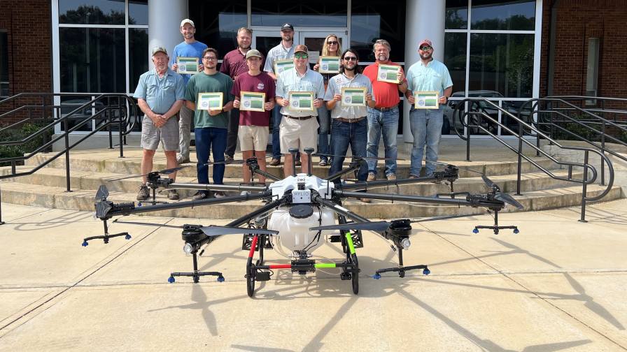 Participants of Mississippi State’s Self-Regulated Application and Flight Efficiency (S.A.F.E.) pose with certificates. The five-day training at MSU’s Agricultural Autonomy Institute was the nation’s first of its kind. (Photo by Amber Lynn Moore)