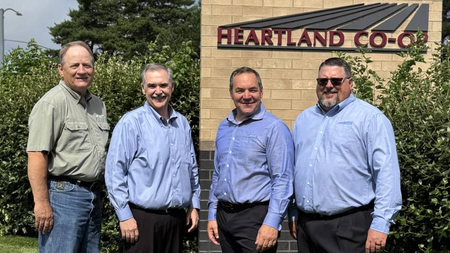 left to right: Kevin Steward, Regional Sales Manager of Tidal Grow® AgriScience; Norm Davy, President and Chief Commercial Officer of Tidal Grow® AgriScience; Chris Behrens, Executive VP of Sales and Marketing of Heartland Co-op; Monte Van Wyk, Director of Agronomy Procurement of Heartland Co-op.