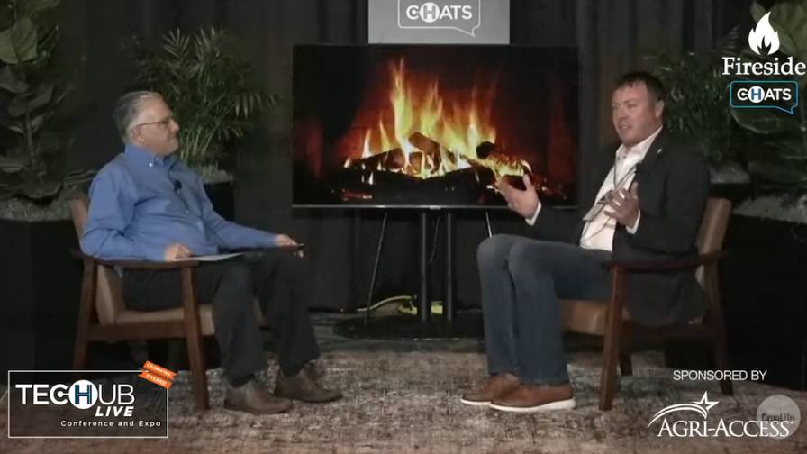 Harley Janssen (right), Director of Outputs and Measurements at the National Corn Growers Association (NCGA), joined CropLife Editor Eric Sfiligoj for a Fireside Chat at the 2025 Tech Hub LIVE in Des Moines, IA.
