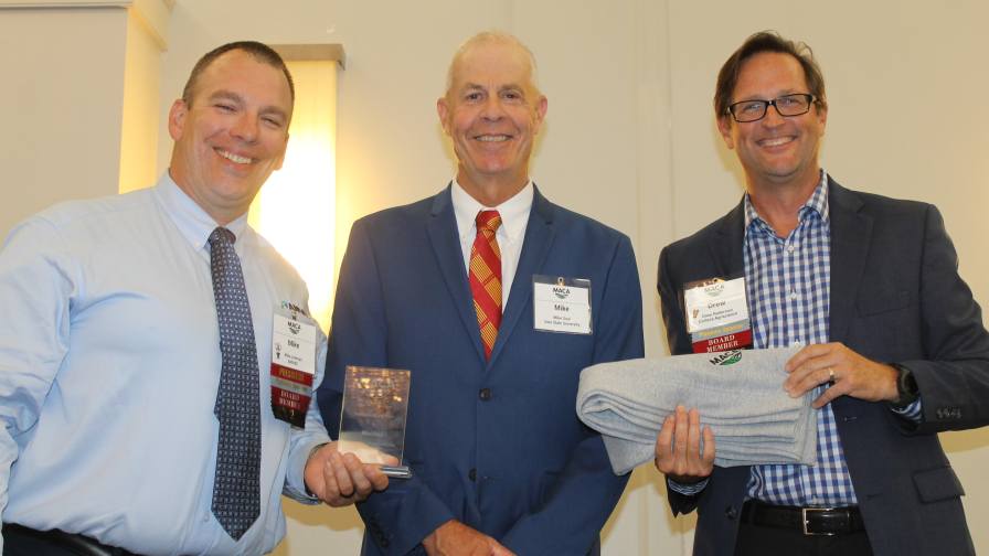 Educator of the Year Award recipient Mike Gaul (center) with MACA President Mike Lehman (left) and Drew Ratterman.