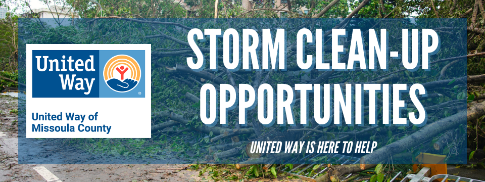 United Way logo over a picture of a downed tree, with 