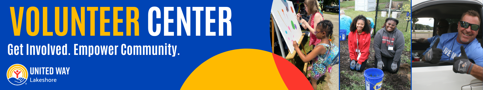 Volunteer Center Banner Featuring a Collage of Three Volunteer Photos