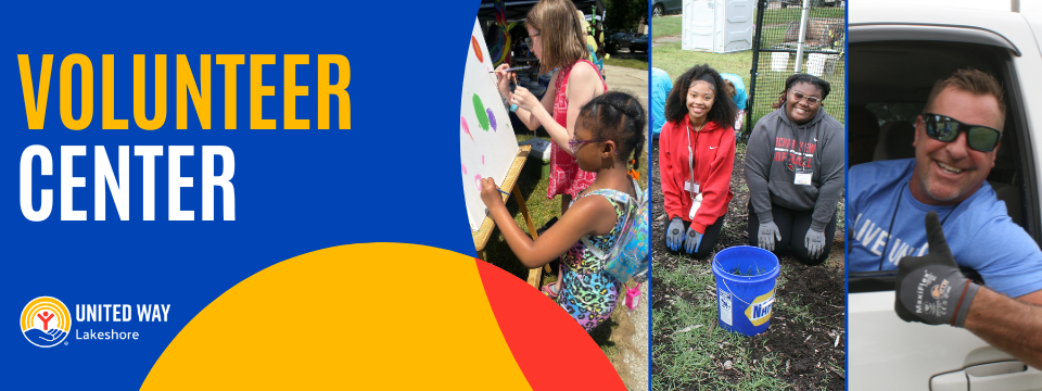 Volunteer Center Banner Featuring a Collage of Three Volunteer Photos