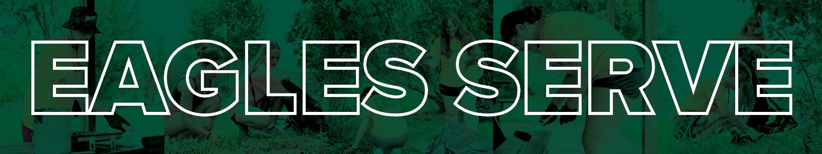 Images of students participating in service with an overlay that says 