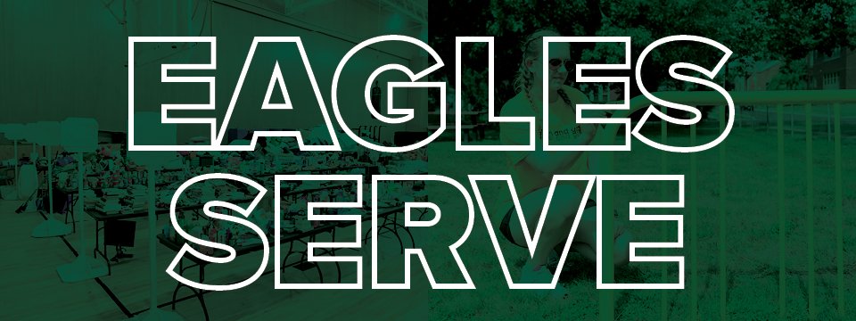 Images of students participating in service with an overlay that says 