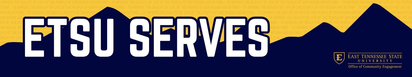 Navy mountains with gold background reading ETSU Serves