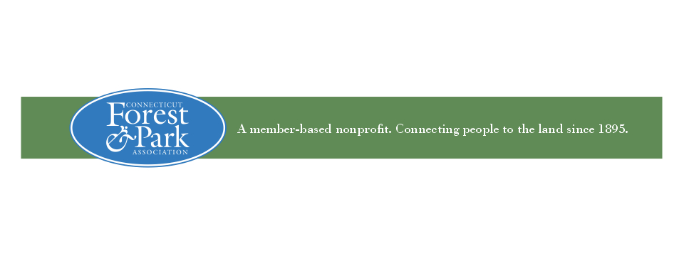 Conneticut Forest & Park Association. A green banner contains the text 