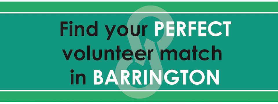 Green banner: Find your PERFECT volunteer match in BARRINGTON