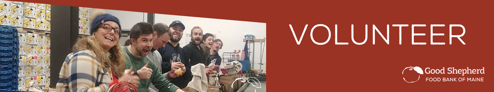 Header banner with volunteers and Good Shepherd Food Bank logo
