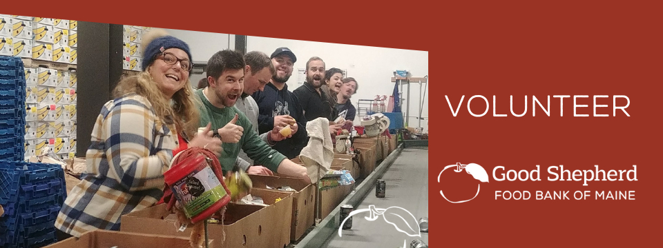 Header banner with volunteers and Good Shepherd Food Bank logo