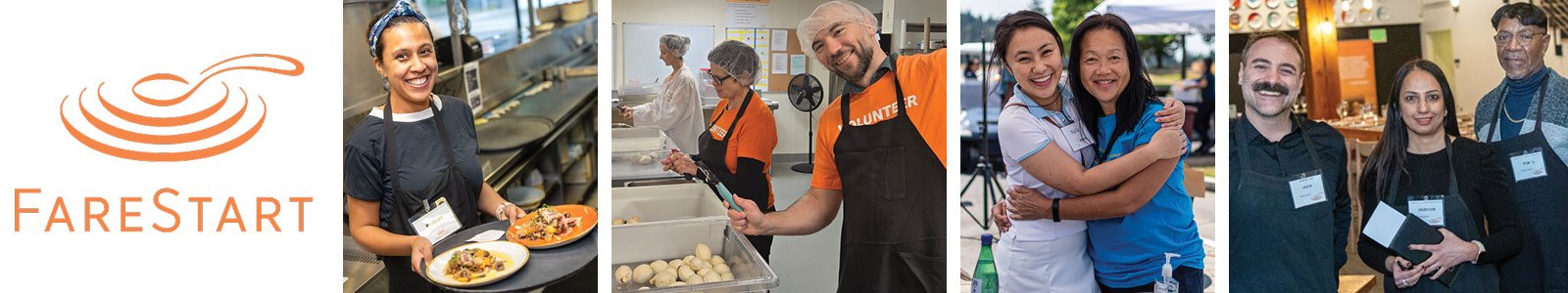 Volunteers working in FareStart kitchen
