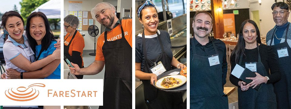 Volunteers working in FareStart kitchen
