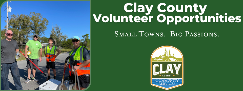 photo of volunteers posing for camera and slogan Volunteer Services building a stronger county together