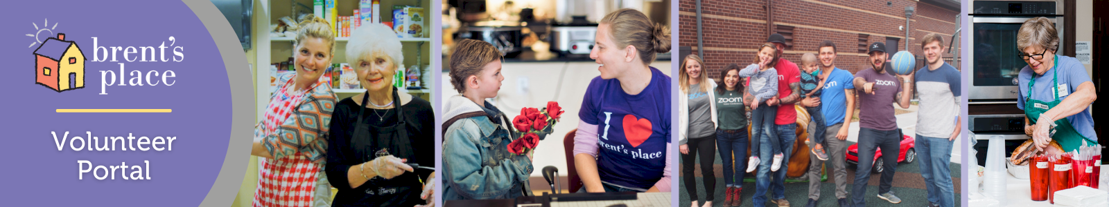 Volunteers of all ages smiling and working at Brent's Place