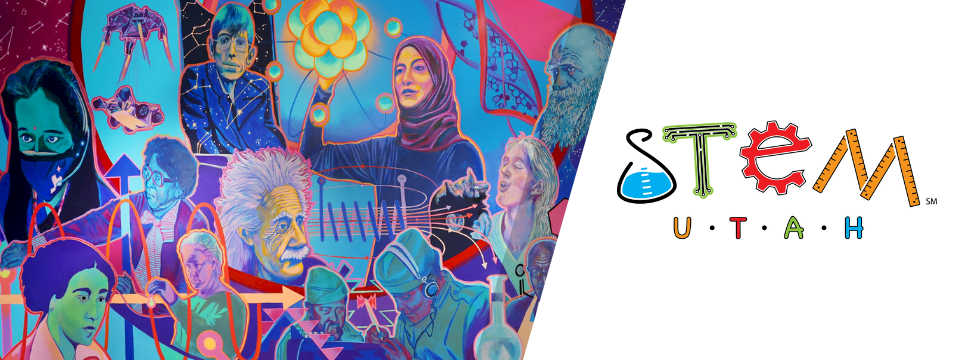 STEM Action Center logo and a picture of our STEM mural.
