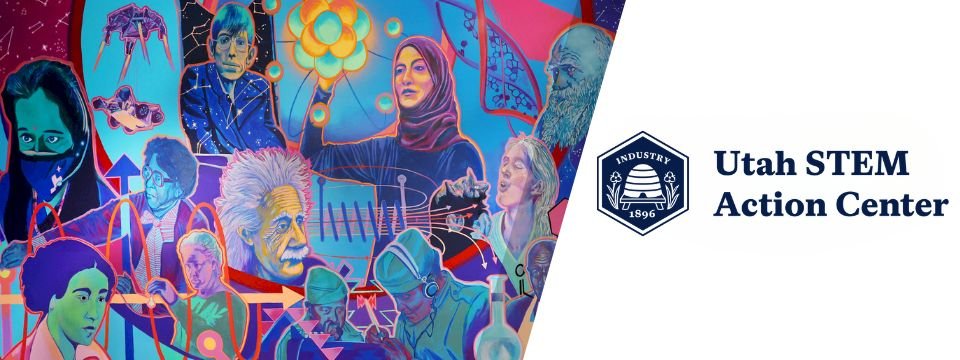 STEM Action Center logo and a picture of our STEM mural