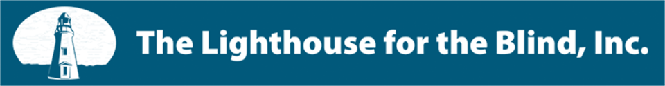 Logo reading The Lighthouse for the Blind, Inc. on blue background