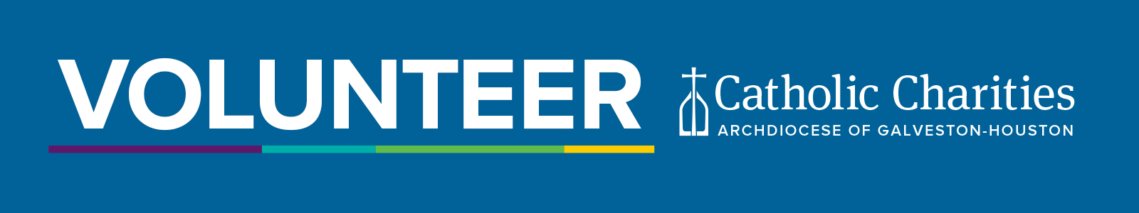 An image that reads Volunteer - Catholic Charities