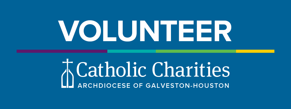 An image that reads Volunteer - Catholic Charities
