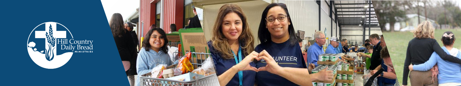 Banner image showing the Hill Country Daily Bread Ministries logo and images of happy volunteers.