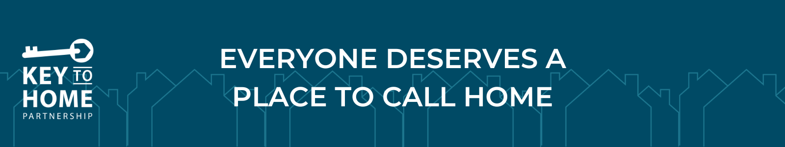 Dark blue background with line art of houses outlined in a lighter blue. There is white text above the outlined houses that reads 