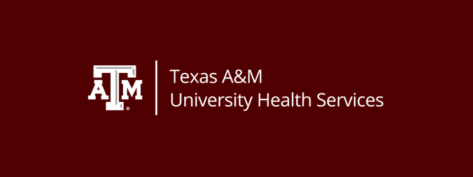 Solid maroon background with white Texas A&M University Health Services logo