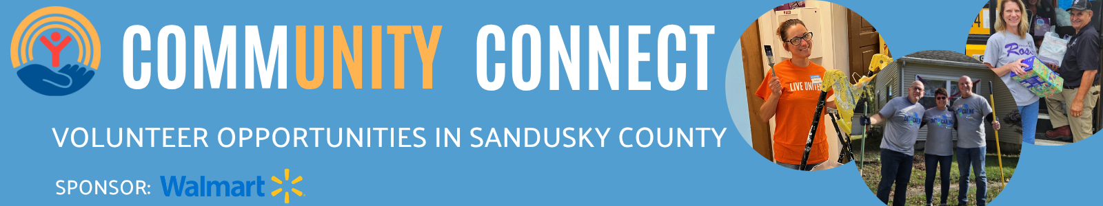 Picture of logo and volunteers.  Caption is Community Connect - Volunteer opportunities in Sandusky County