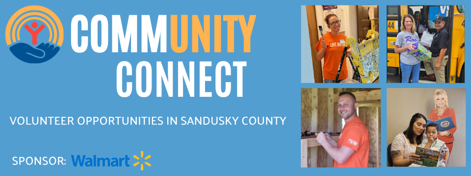 Picture of logo and volunteers.  Caption is Community Connect - Volunteer opportunities in Sandusky County