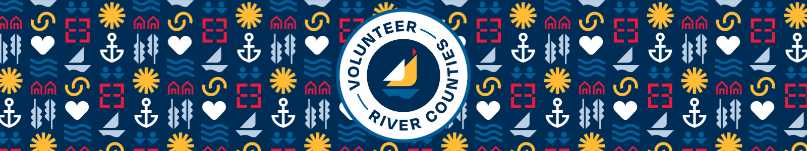 Volunteer River Counties logo on navy patterned background