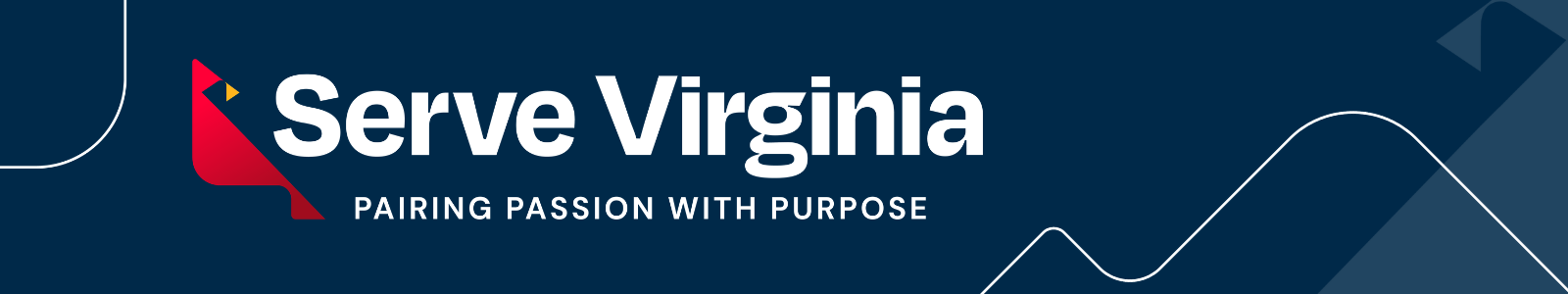 Serve Virginia Volunteer Hub navy banner with site logo of cardinal