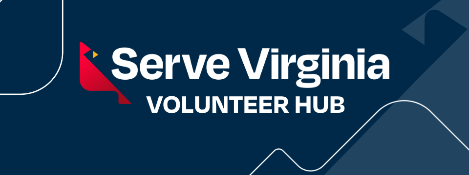 Serve Virginia Volunteer Hub navy banner with site logo of cardinal