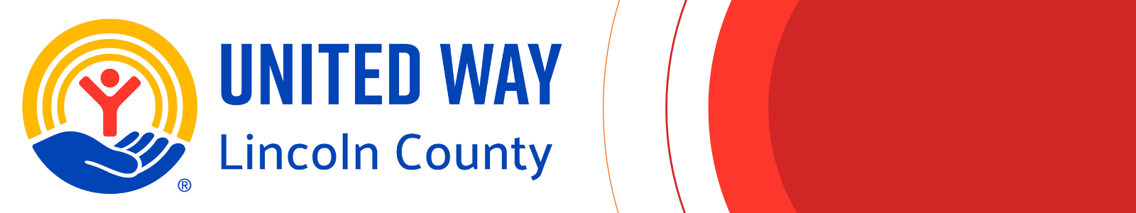 White background with United Way of Lincoln County logo and shades of red half circles