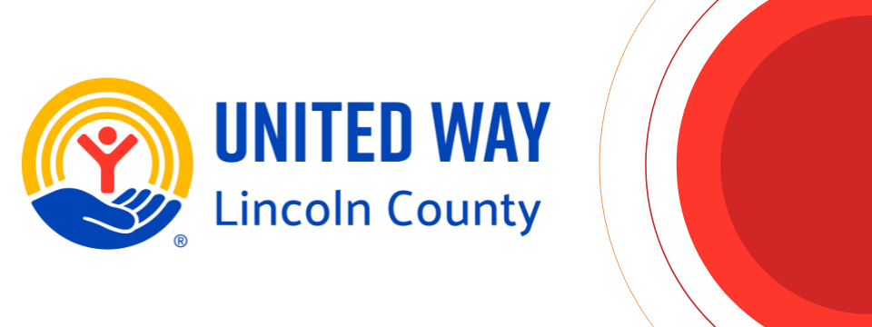 White background with United Way of Lincoln County logo and shades of red half circles