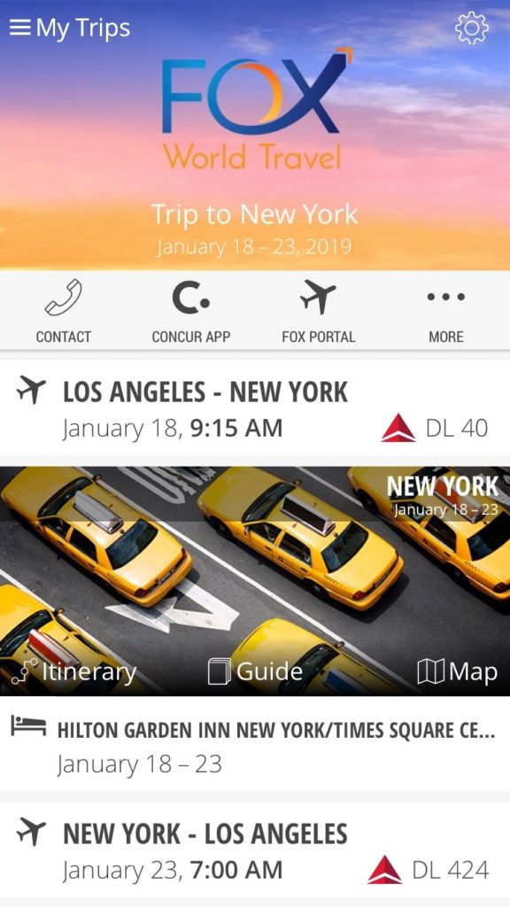 Fox's travel technology mobile app