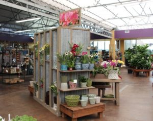 Side view of corrugated metal display at Al's Garden Center