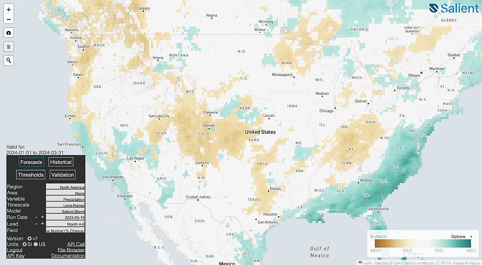 Salient precipitation prediction map for winter 2023-2024
