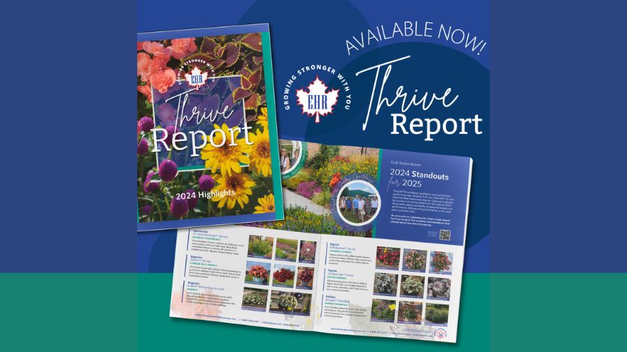2024 EHR Thrive Report announcement graphic on past year plant trial standout varieties.