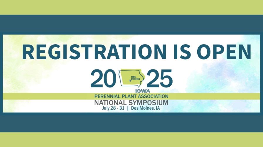 2025 National Symposium registration banner showing date and time details of the event from the Perennial Plant Association (PPA).