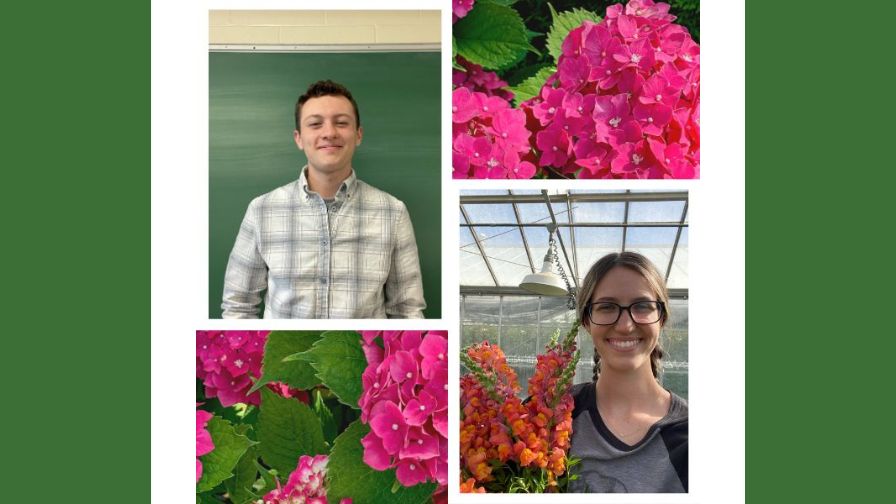 Joshua Dick, the 2025 Paul Thomas Floriculture Production Intern of the Year (left) and Haley Kost, the 2025 Paul Thomas Floriculture Production Honorable Mention (right).