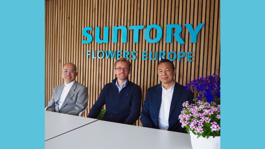 (Left to right) Yasunori Yomo, Ties Klapwijk, Muneori Inagaki in Suntory Flowers Europe Headquarters in Leimuiderbrug.