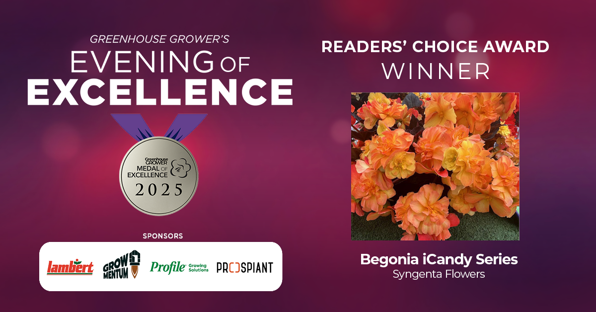 Evening of Excellence at Cultivate'25, Medal of Excellence Readers' Choice Award, Begonia iCandy Series from Syngenta Flowers.