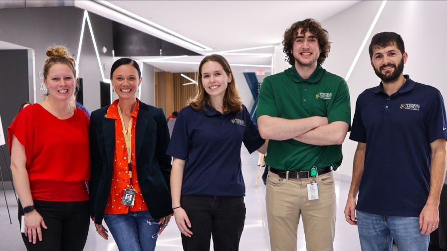 (Left to right) Dr. Rachel Fogle, Dr. Jen Mowery, HU students, and Professor Matthew Rissler at the Health Equity Summit.