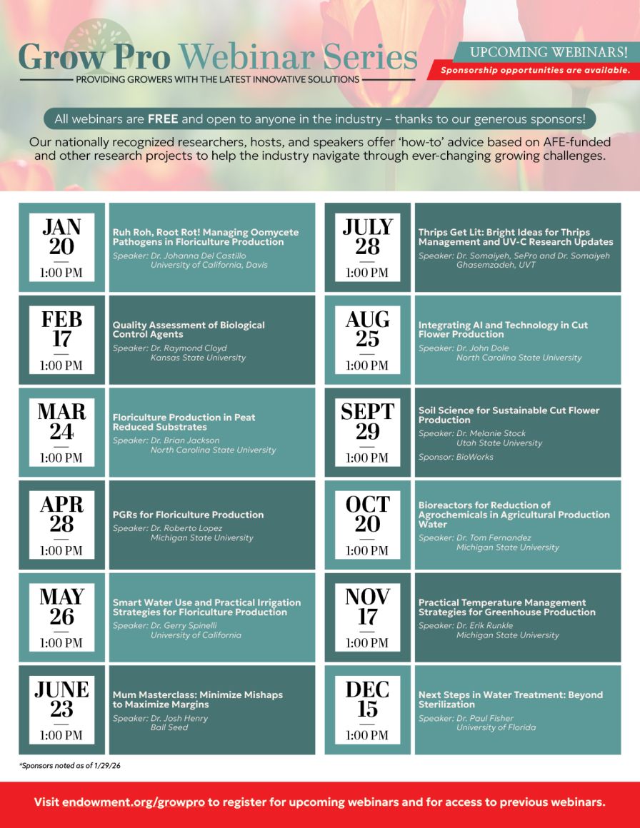 2026 Grow Pro Webinar Series calendar schedule. 